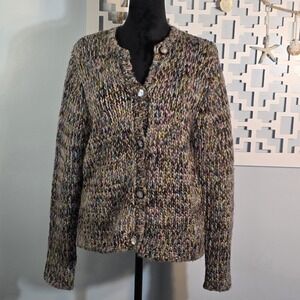 Marsh Landing Multicolor Chunky Knit Cardigan Sweater Women's M Boho Vintage